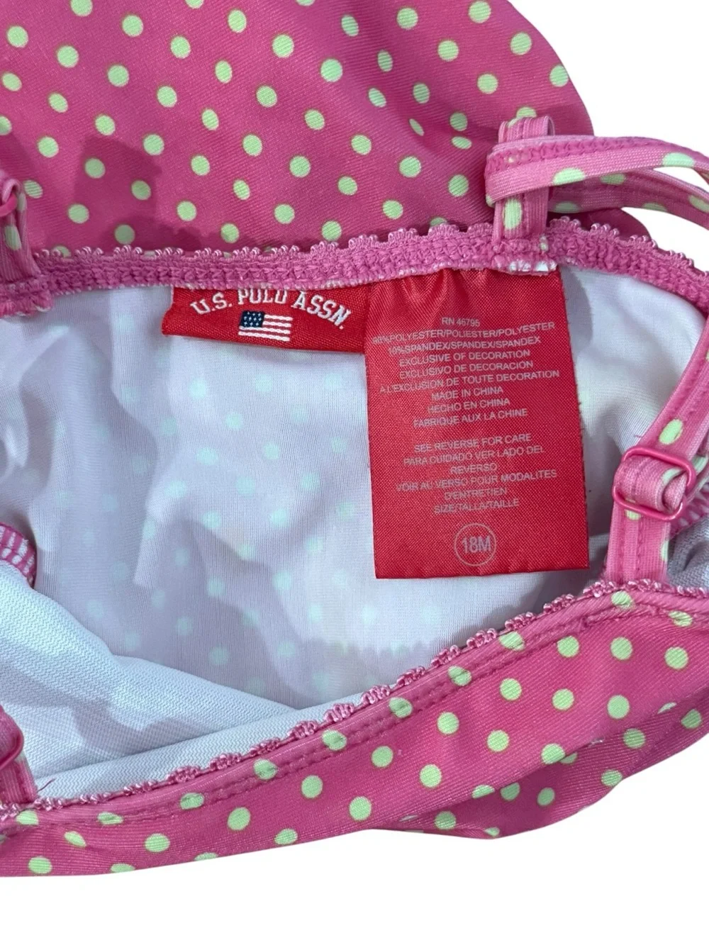 U.S. Polo Assn. Girls Pink Polka Dot One Piece Swimsuit Bow Ruffle 18 Months